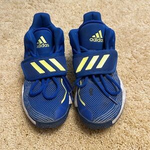 Adidas blue and yellow boys 5 1/2 basketball shoes